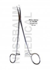 Pince utérine JL Faure, longueur 25 cm, modèle fort, fabriquée en France, distribuée par Nussbaum Médical