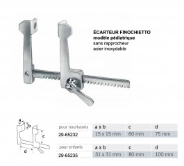 écarteur Finocietto sans rapprocheur, modèle Finochietto pédiatrique : taille nourrisson et taille enfant