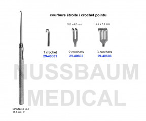 Crochet de Mannerfelt 15,5 cm courbure étroite 1 crochet pointu, distribué par Nussbaum Médical