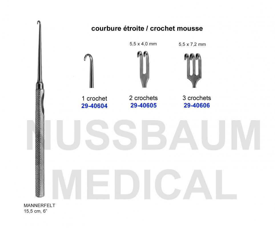 Crochet de Mannerfelt 15,5 cm courbure étroite 2 crochets mousses