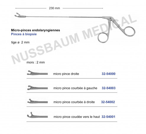 Micro-pinces endolaryngiennes, mors ronds cuiller, micro-pince à biopsie distribuée par Nussbaum Médical