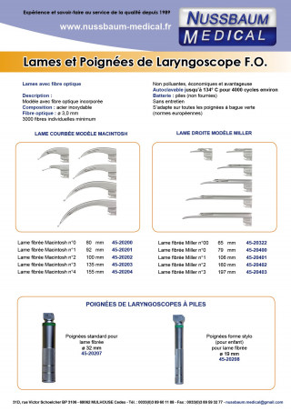 Lames droites Miller pour laryngoscope F.O.