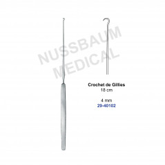 Crochet de Gillies de 4 mm, longueur  18 cm, distribué par Nussbaum Médical