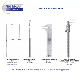 Crochets de Gillies de 3 et 4 mm, longueur 18 cm, distribués par Nussbaum Médical