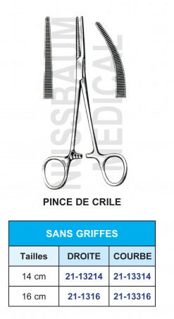 Pince Crile Sans Griffes de 14 et 16 cm distribuée par Nussbaum Médical