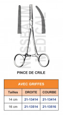 Pince Crile Avec et Sans Griffes de 14 et 16 cm distribuée par Nussbaum Médical