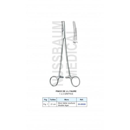 Pince JL Faure 1x2 Griffes modèle léger 21cm distribuée par Nussbaum Médical