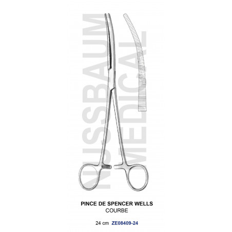 Pince de Spencer-Wells Courbe 24cm pour hystérectomie distribuée par Nussbaum Médical