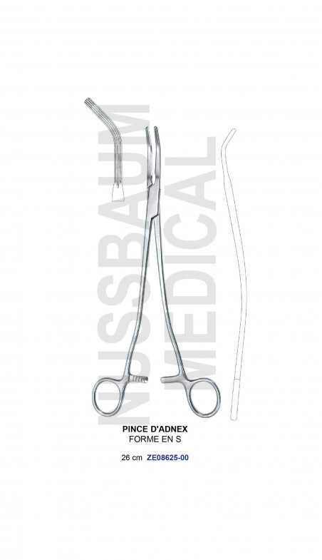 Pince d'Adnex forme en S de 26 cm pour hystérectomie distribuée par Nussbaum Médical