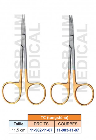 Ciseaux à Iridectomie TC Droits et Courbes de 11,5 cm distribués par Nussbaum Médical