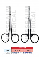 Ciseaux à Iridectomie SuperCut Droits et Courbes de 11,5 cm distribués par Nussbaum Médical