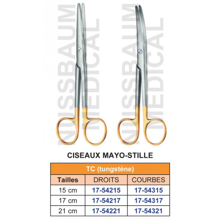 Ciseaux Mayo-Stille droits et courbes TC distribués par Nussbaum Médical