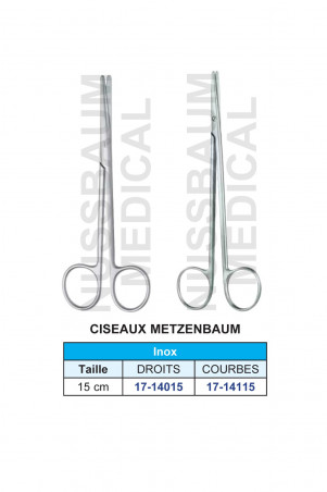 Ciseaux de Metzenbaum droits et courbes en inox de 15 cm distribués par Nussbaum Médical