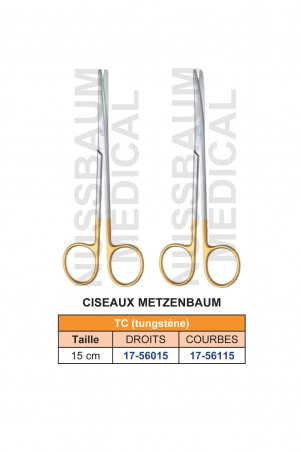 Ciseaux de Metzenbaum droits et courbes en tungstène TC de 15 cm  distribués par Nussbaum