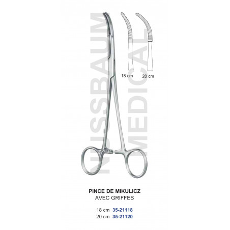 Pince de Mikulicz de 18 et 20 cm avec Griffes distribuée par Nussbaum Médical