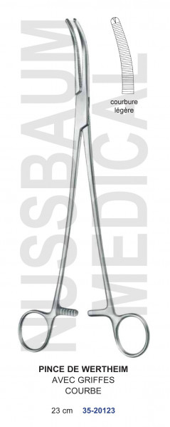 Pince de  Wertheim courbe de 23 cm avec Griffes distribuée par Nussbaum Médical