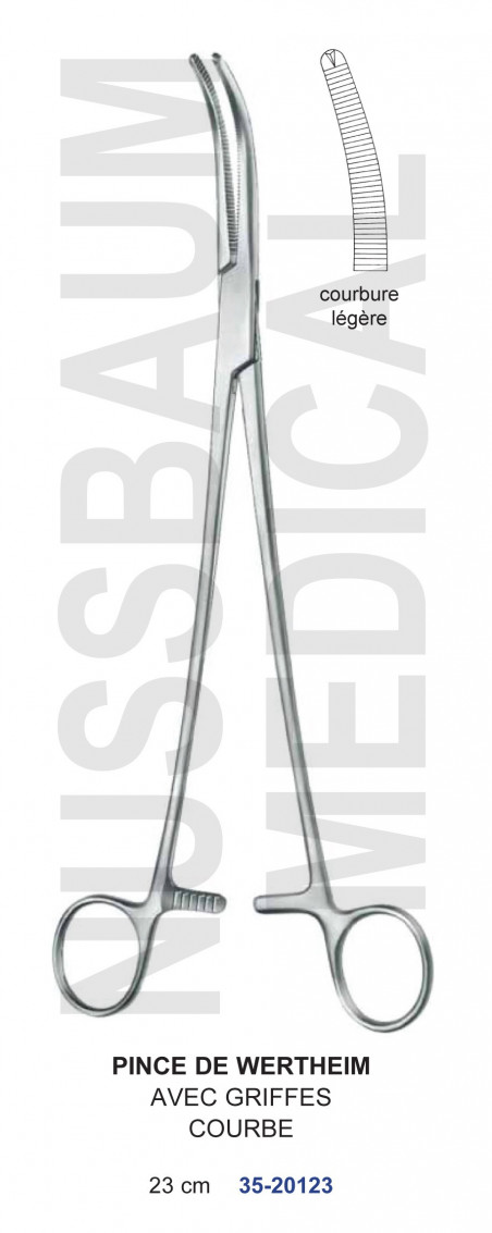 Pince de  Wertheim courbe de 23 cm avec Griffes distribuée par Nussbaum Médical