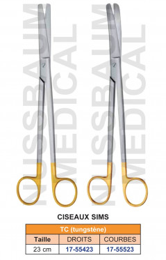 Ciseaux Sims Droits et Courbes de 23 cm en tungstène TC distribués par Nussbaum Médical