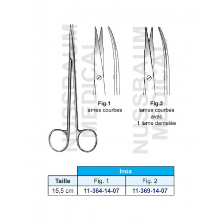 Ciseaux Jameson Inox de 15,5 cm avec lames courbes, distribués par Nussbaum Médical