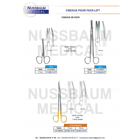 Ciseaux de Kaye 11 cm courbes avec 2 lames dentées