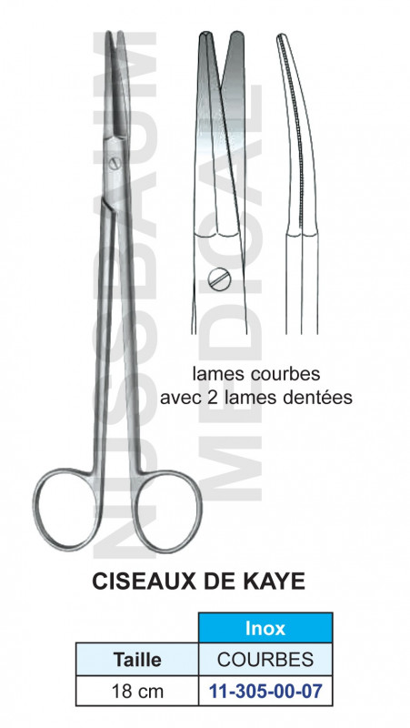 Ciseaux de Kaye 18 cm courbes avec 2 lames dentées