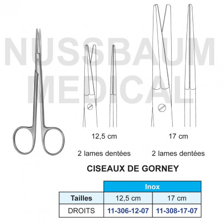 Ciseaux de Gorney 12 cm avec 2 lames dentées