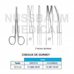 Ciseaux de Gorney droits et courbes de 19cm avec 2 lames dentées pour facelift distribués par Nussbaum Médical