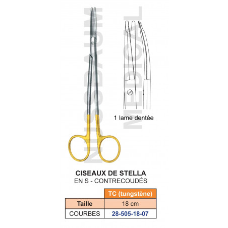 Ciseaux Stella TC contre-coudés de 18 cm distribués par Nussbaum Médical