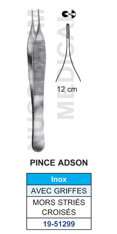 Pince à disséquer Adson mors striés croisés avec griffes