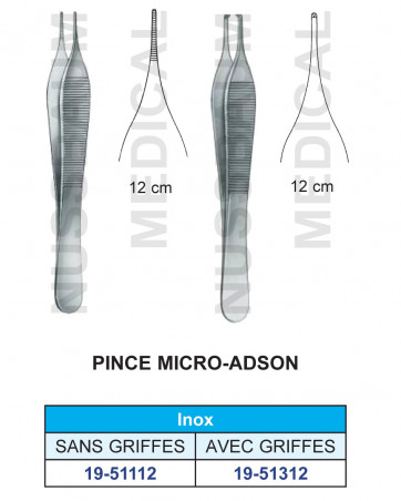 Pince à disséquer Micro-Adson Avec Griffes