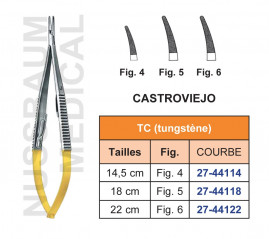 Porte-aiguille Castroviejo tungstène TC courbe distribué par Nussbaum Médical