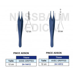 Pince Adson 12cm Avec et Sans Griffes en Titane distribuée par Nussbaum Médical