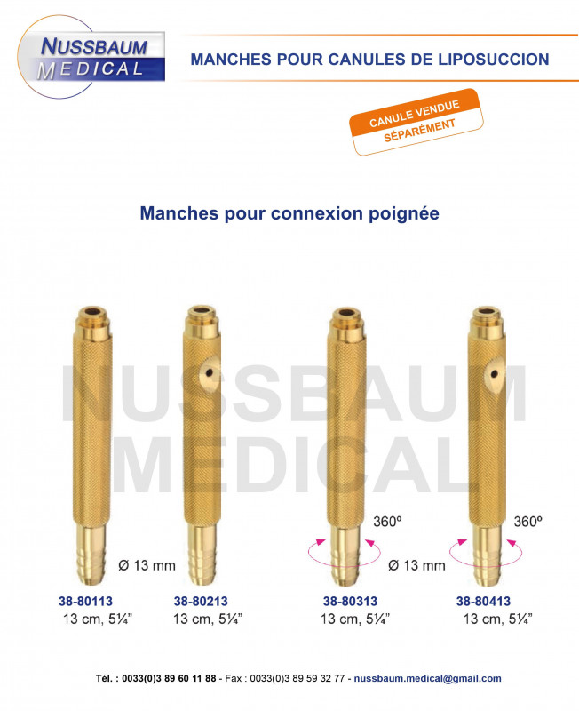 Manches pour canules de liposuccion avec connexion poignées