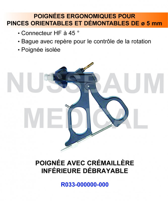 Poignée avec crémaillère inférieure débrayable