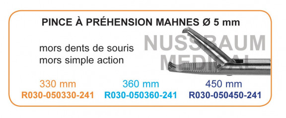 Inserts ø 5 mm pince à préhension Mahnes mors dents de souris simple action distribués par Nussbaum Médical