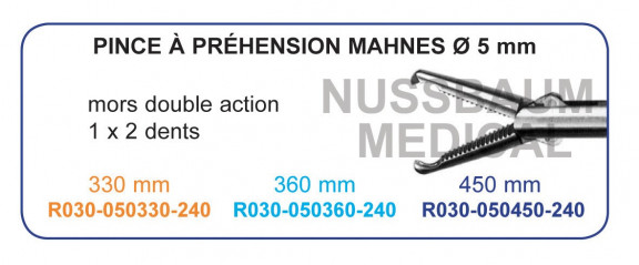 Inserts ø 5 mm pince à préhension Mahnes 1x2 dents mors double action distribué par Nussbaum Médical
