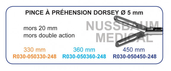 Inserts ø 5 mm pince à préhension Dorsey  mors 20 mm double action distribués par Nussbaum Médical