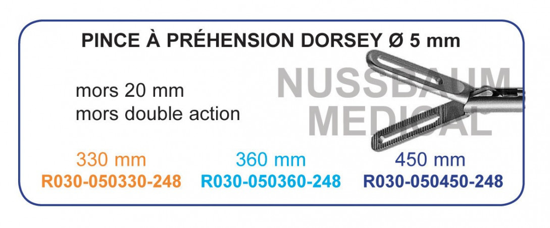Inserts ø 5 mm pince à préhension Dorsey  mors 20 mm double action distribués par Nussbaum Médical