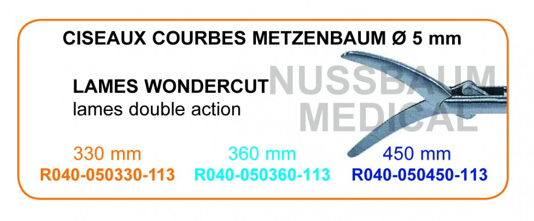 Inserts ciseaux Metzenbaum courbes Wondercut avec lames à double action distribués par Nussbaum Médical