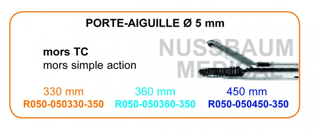 Inserts porte-aiguilles TC pour pince de laparoscopie ø5mm distribués par Nussbaum Médical