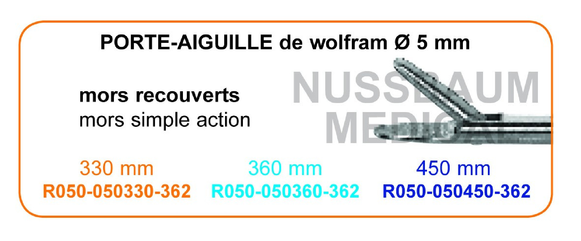 Inserts ø 5 mm porte-aiguilles de Wolfram mors simple action