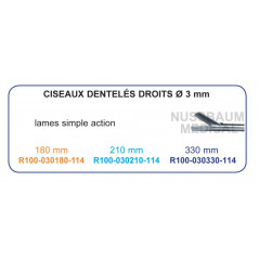 Inserts ø 3 mm ciseaux dentelés droits lames simple action distribués par Nussbaum Médical