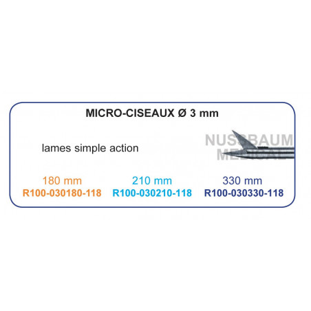 Inserts ø 3 mm micro-ciseaux lames simple action distribués par Nussbaum Médical