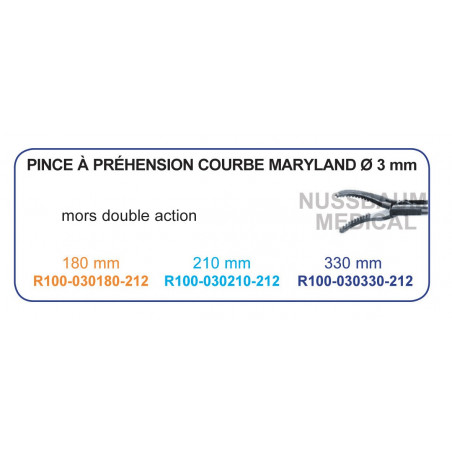 Inserts ø 3 mm pince à préhension courbe Maryland mors double action distribués par Nussbaum Médical