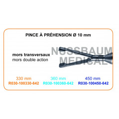Inserts ø 10 mm pince à préhension mors transversaux double action distribués par Nussbaum Médical