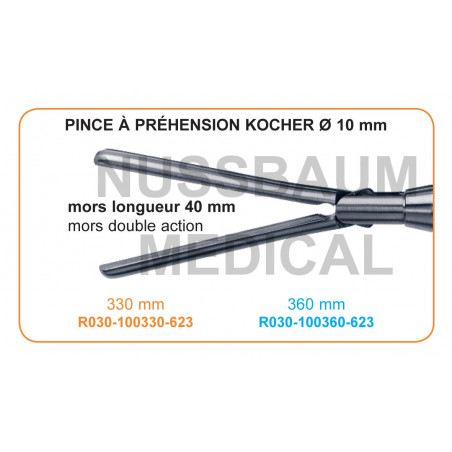Inserts ø 10 mm pince à préhension Kocher mors 40 mm double action distribués par Nussbaum Médical