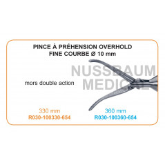 Inserts ø 10 mm pince à préhension fine courbe Overhold mors double action distribués par Nussbaum Médical