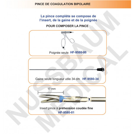 Pince de coagulation bipolaire pour laparoscopie et inserts
