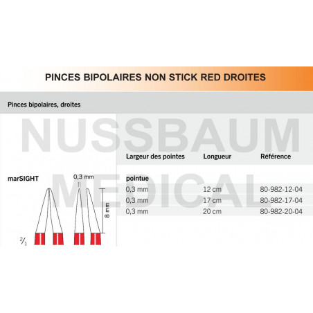 Pinces bipolaires Non-Stick Red droites