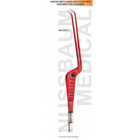 Pinces bipolaires Non-Stick Red baïonnettes coudées distribuées par Nussbaum Médical